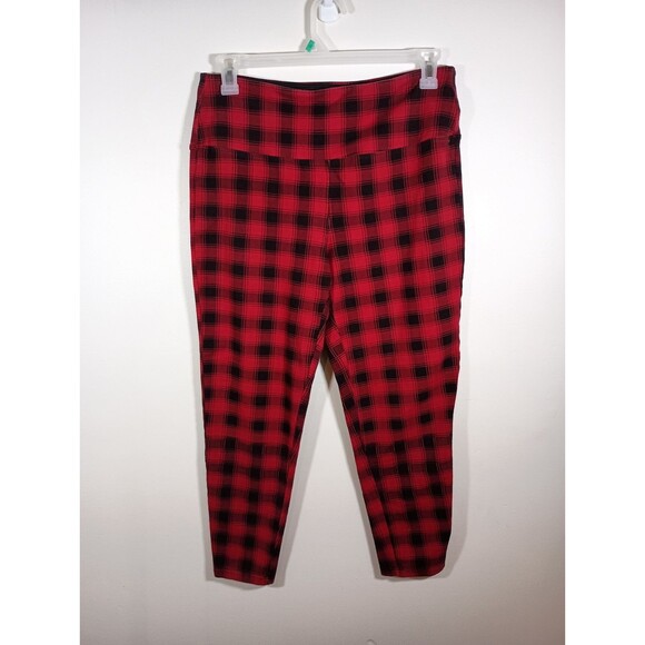 Intro Love The Fit Red Black Plaid Leggings Tummy Control Stretch Size XL Petite - Picture 1 of 5